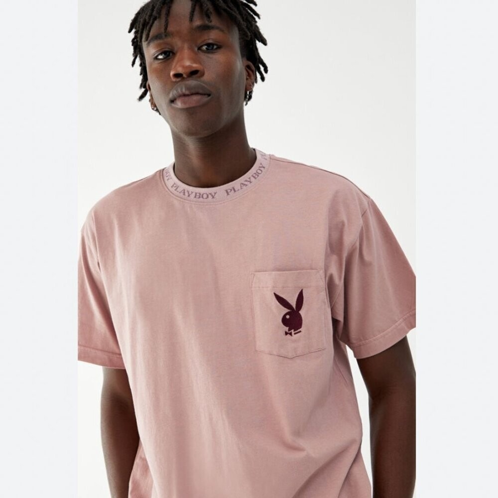PLAYBOY‎ by Pacsun Streetwear Hipster Pink Embroidered Logo T-Shirt Men's L